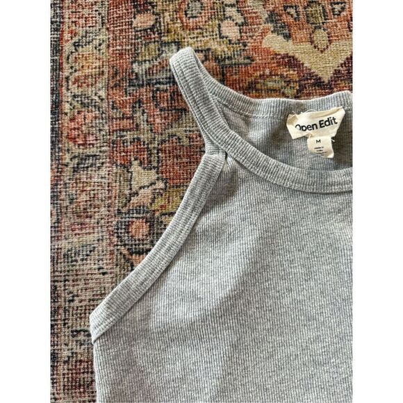 Open Edit Medium Grey Ribbed Crop Racerback Tank Top - Picture 3 of 6